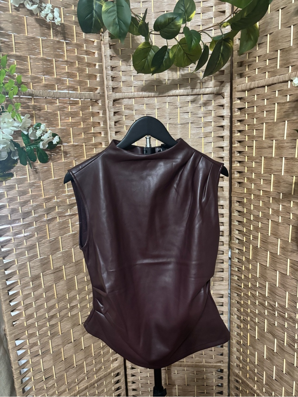 Rachel Zoe Sleeveless Faux Leather Top in Burgundy